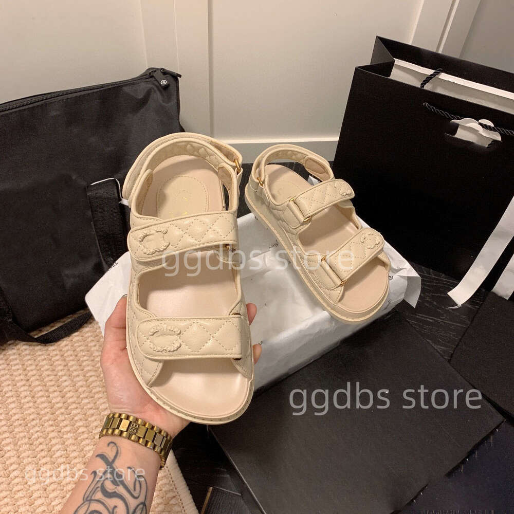 2023 Fashion New Sandals for Woman Thick Sole Open Toe cd Shoes tory Multicolor Summer Holiday double Vacation Shoe Real Leather slippers quilted c