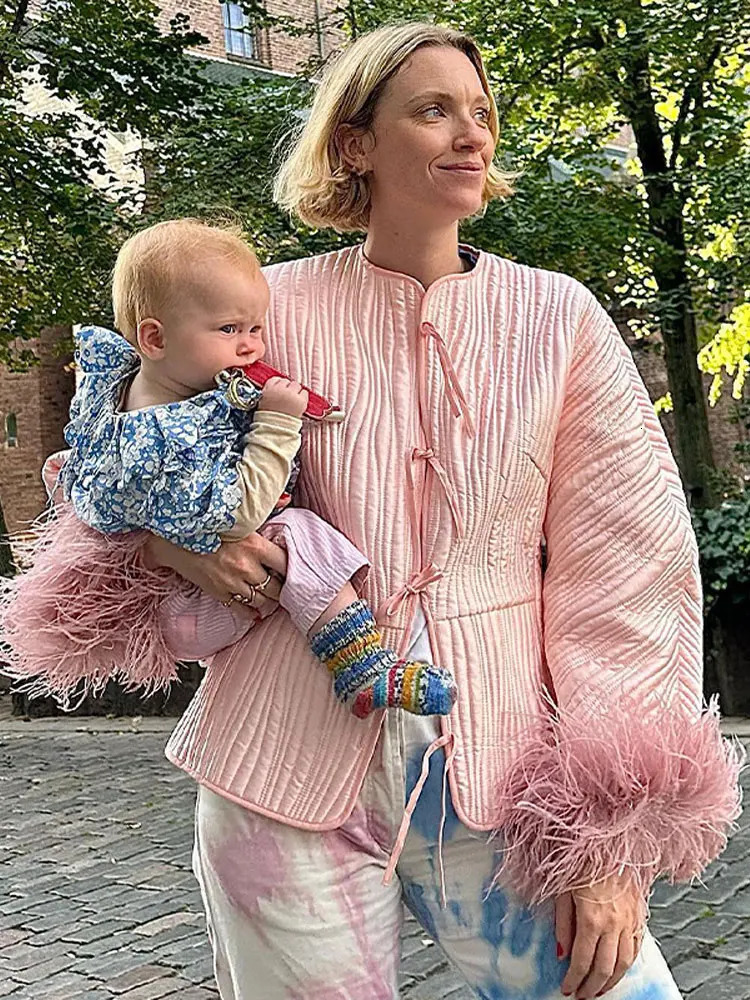 Fashion Patchwork Solid Folds Coat For Women Elegant Plush Sleeve O Neck Jacket 2023 Autumn Winter Female Office Outerwear 231220