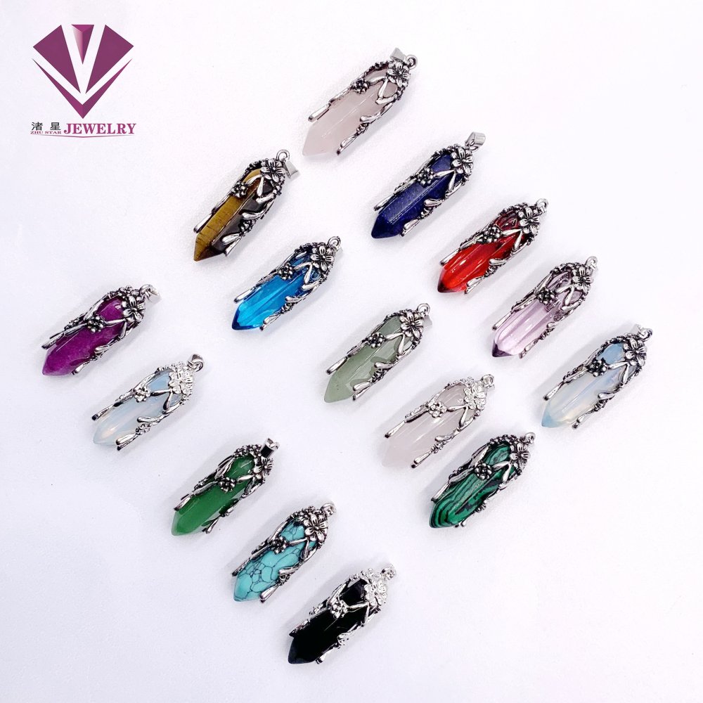 Natural Stone Crystal Stone and Flower Design Men's and Women's Pendant Necklace Wholesale Free Shipping