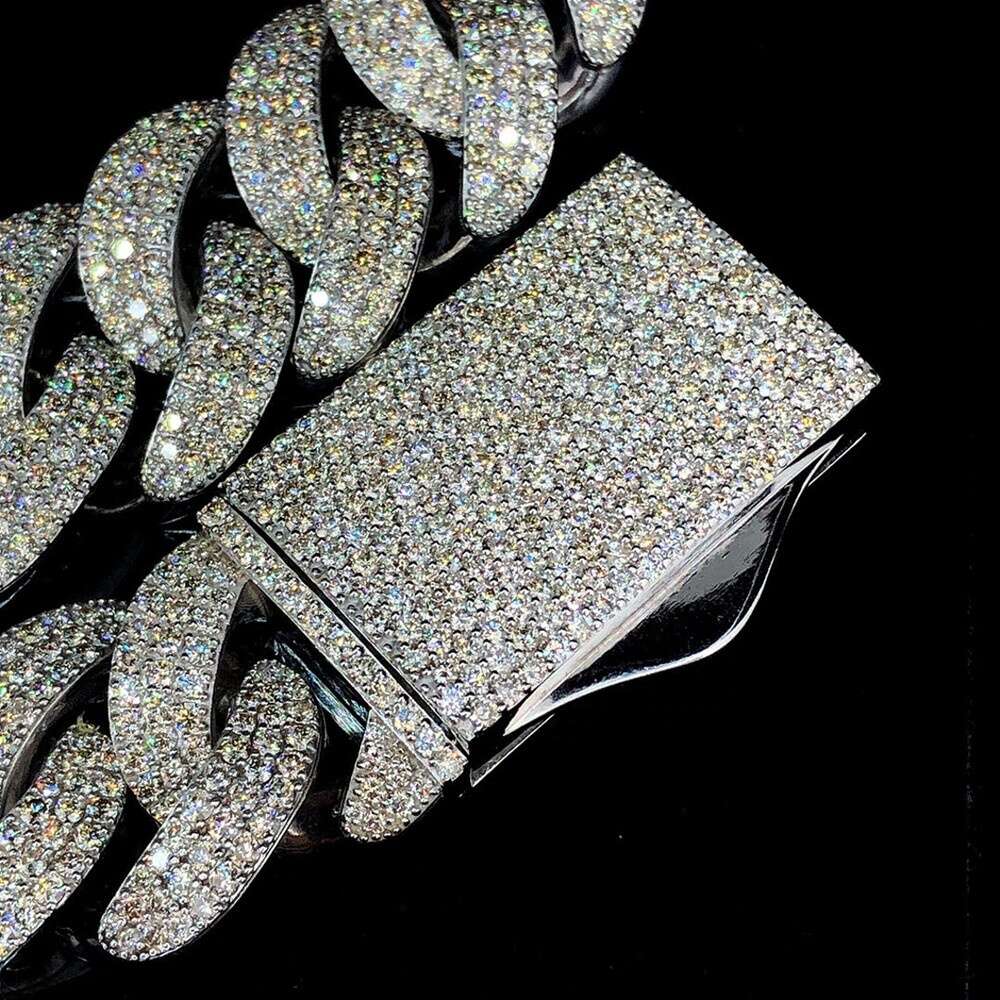 Custom Huge Hip Hop Iced Out Jewelry 25mm 925 Silver Moissanite Miami Cuban Link Chain