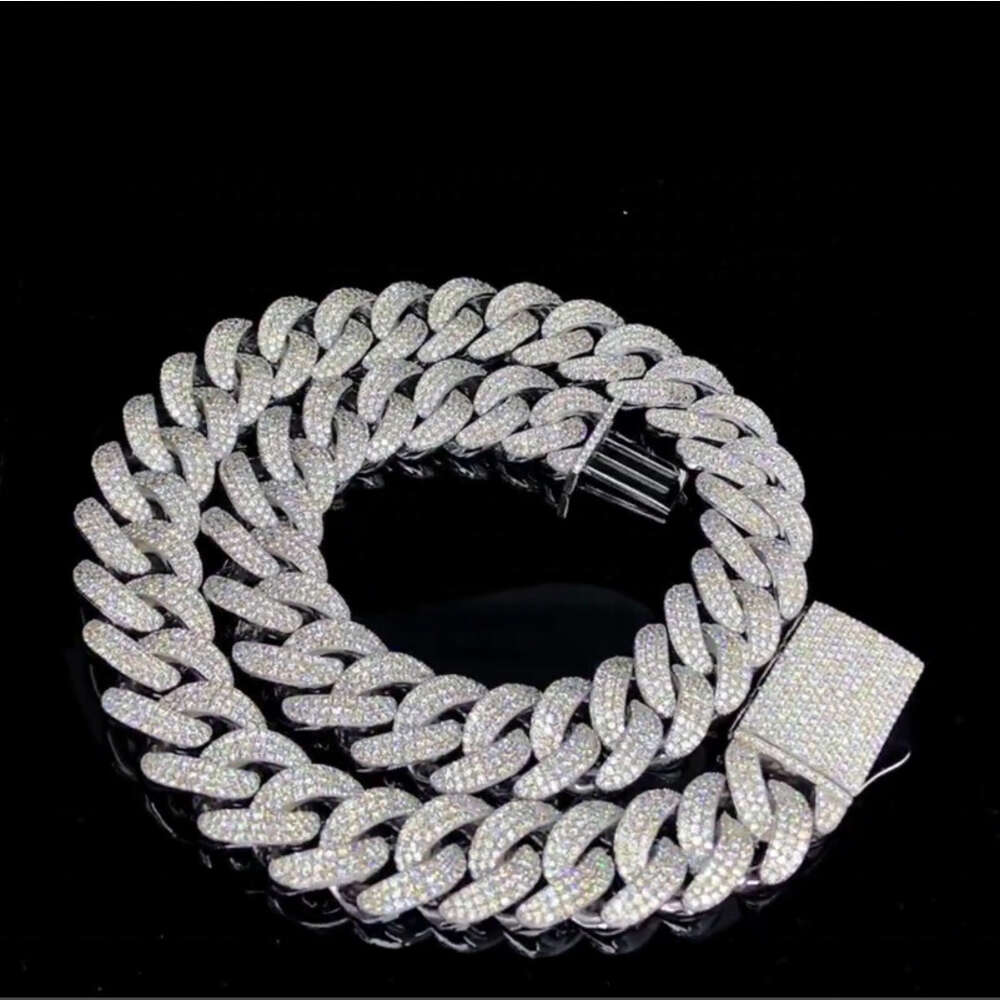 Custom Huge Hip Hop Iced Out Jewelry 25mm 925 Silver Moissanite Miami Cuban Link Chain