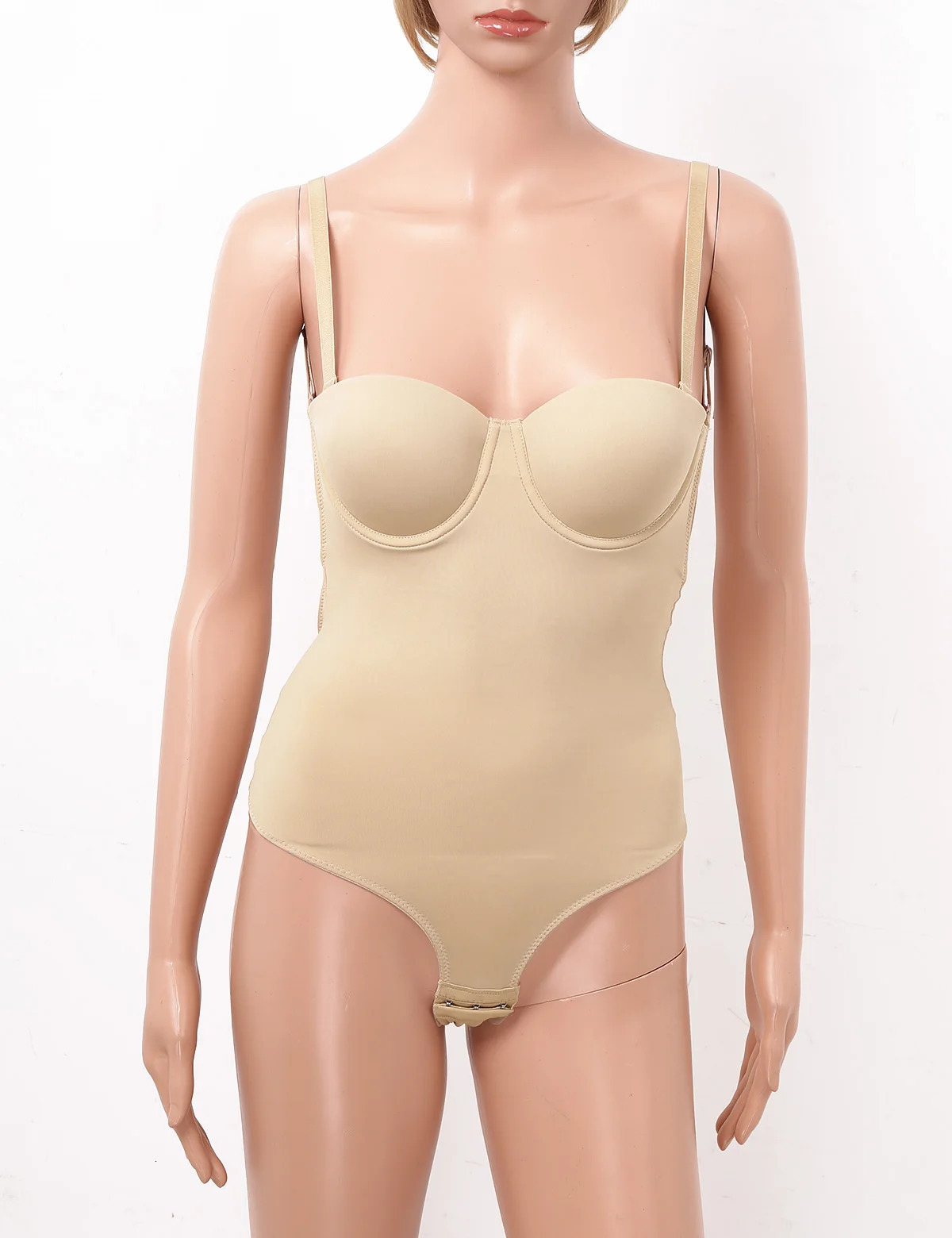 Womens Adjustable Spaghetti Straps Underwire Padded Push Up Backless Tummy Control Full Body Shaper Thong Bodysuit Shapewear 231221