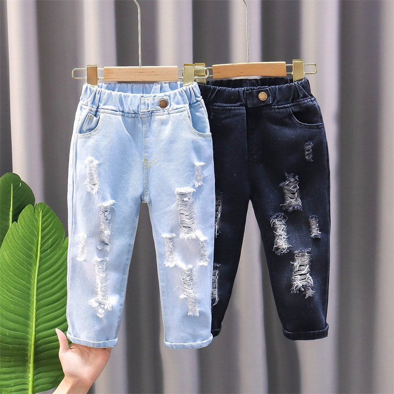 Spring and Summer Autumn Baby / Toddler Fashion Ripped Jeans Bottoms for Boy Girl Kids Clothes 210528
