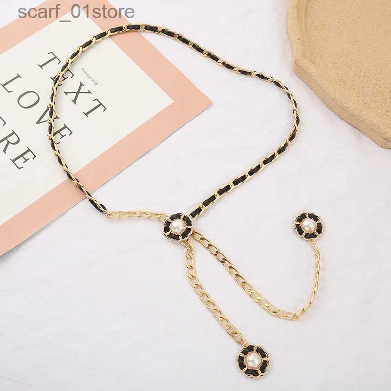 Waist Chain Belts 2023 Ladies Fashion Metal Waist Chain Flowers Camellia Woman Thin Waist Chain Dress Pants Decoration Belts for Women LuxuryL231221
