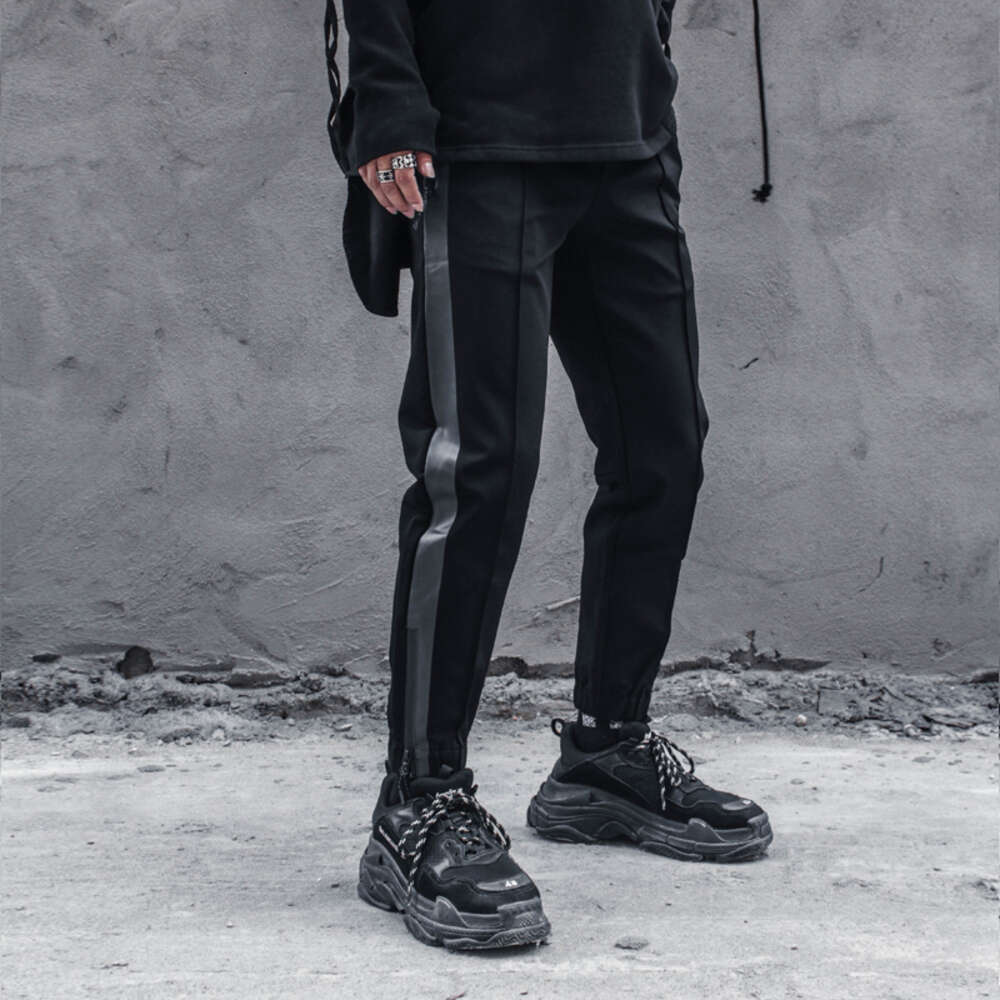 Black Harlan Leisure Leg Zipper Foot Beam Pants Male Youth Nine Points Ankle