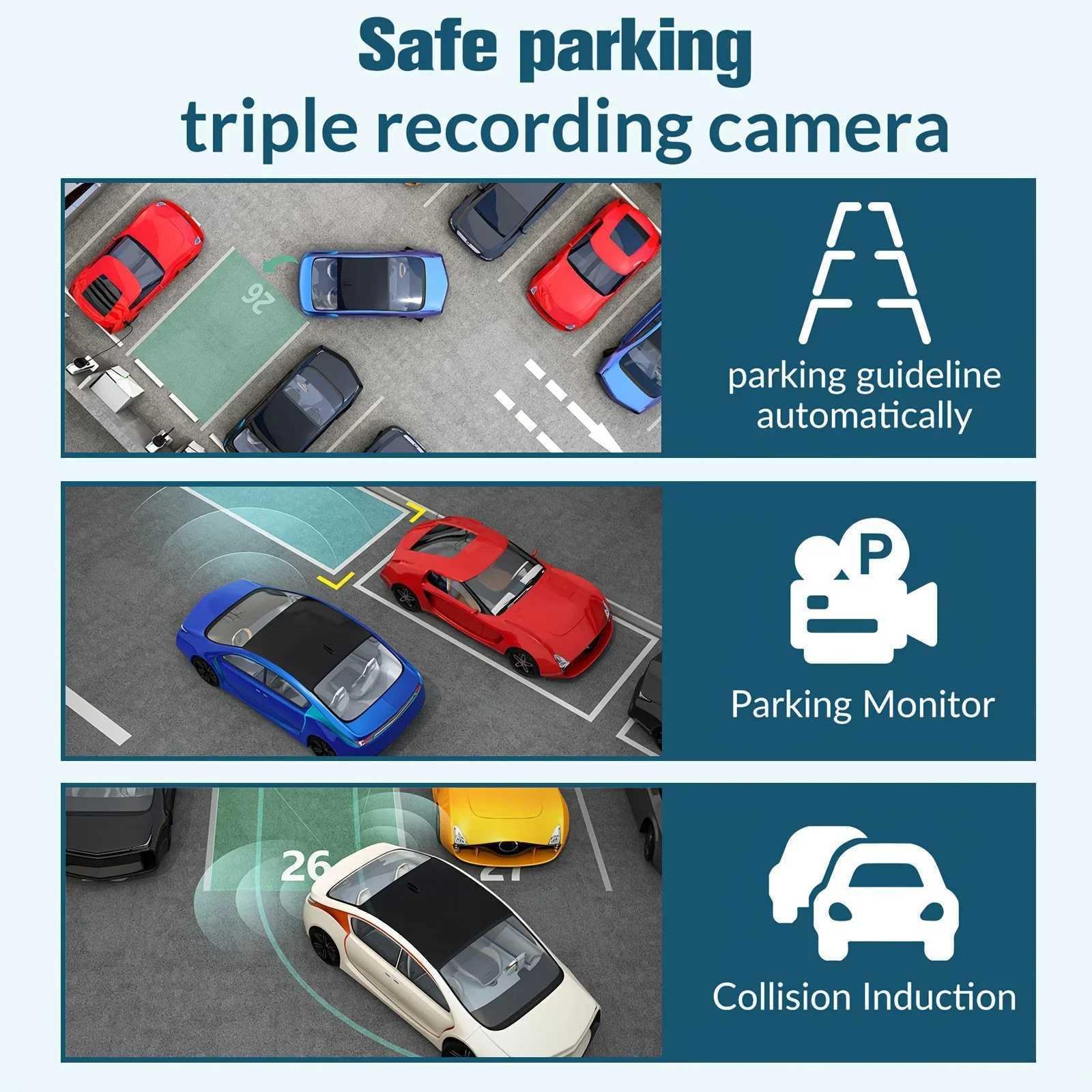 Car dvr Dash Cam Front And Rear and Inside 1080P HD 3 Way Dash Cam 3 Cameras Vidoe Recorder Black Box with 3 Cameras R250529