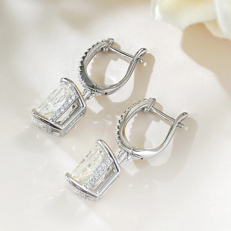 Sterg Sier Moissanite White Gemstones Eternity Dangle Earrings for Women