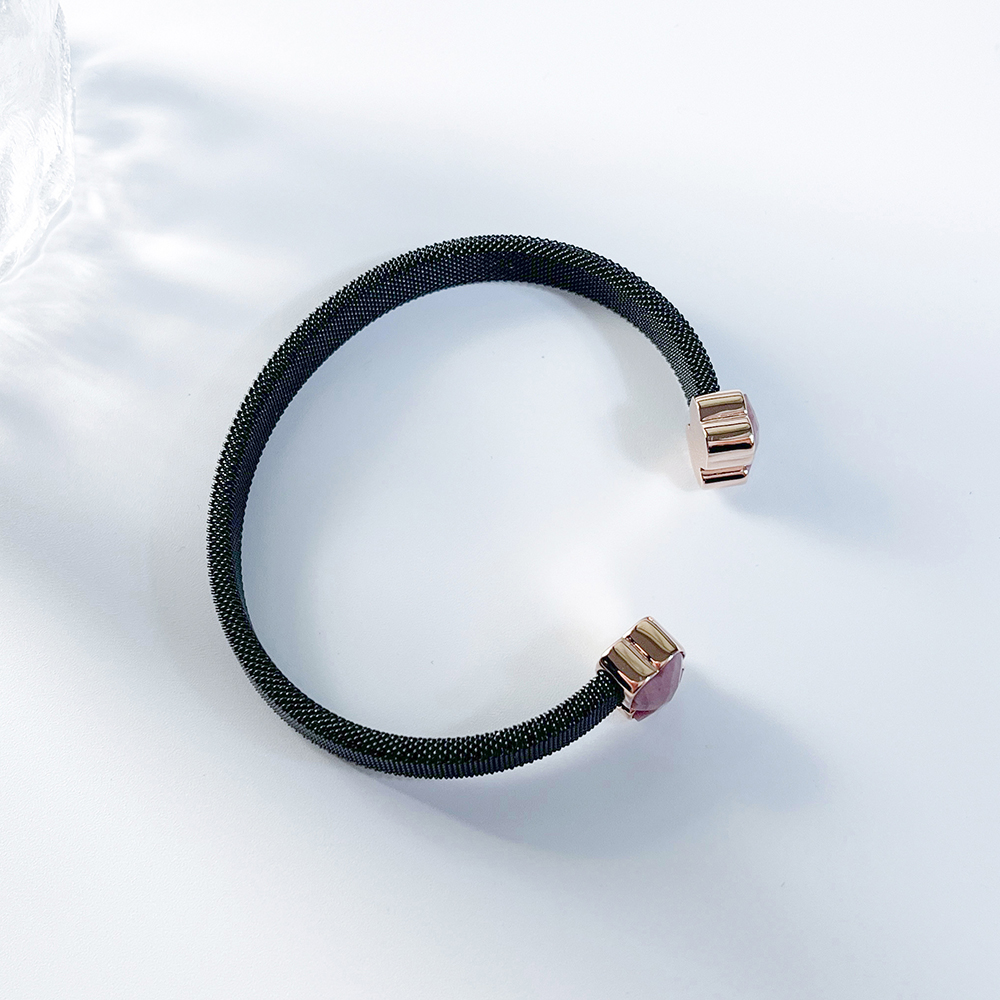 Free Delivery Of Spanish Bear Jewelry 2023 New Women's Black Steel Mesh Color Onyx Bracelet Bracelet Fine Jewelry Ready S