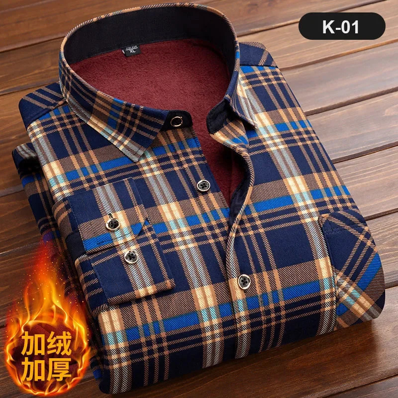 2023 Autumn and Winter Men's Classic Fashion Wild Plaid LongSleeved Shirt Plus Velvet Thick Warm 231221