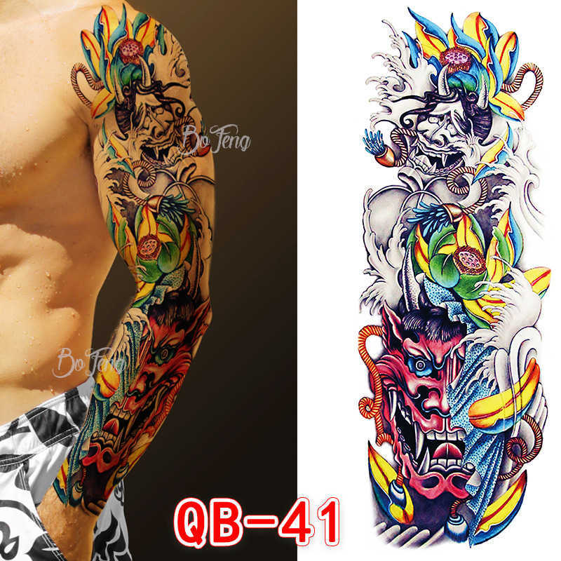 Full arm Tattoo Sticker with Carp Flower Arm Sun Wukong Skull Waterproof