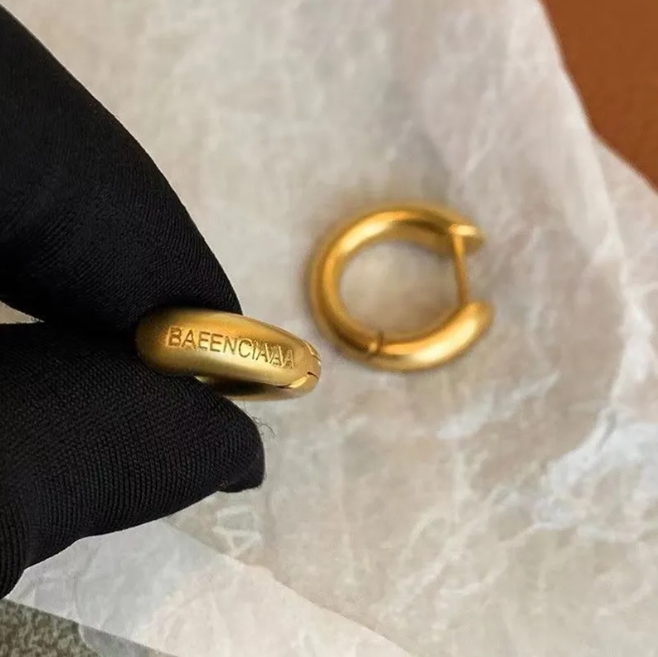 Designer Earrings 925 Sterling Silver Hoop Stud 24K Frosted Brushed Gold Color With Box Punk Personalized Circle Unisex Earring For Women Men Party Weddings Jewelry