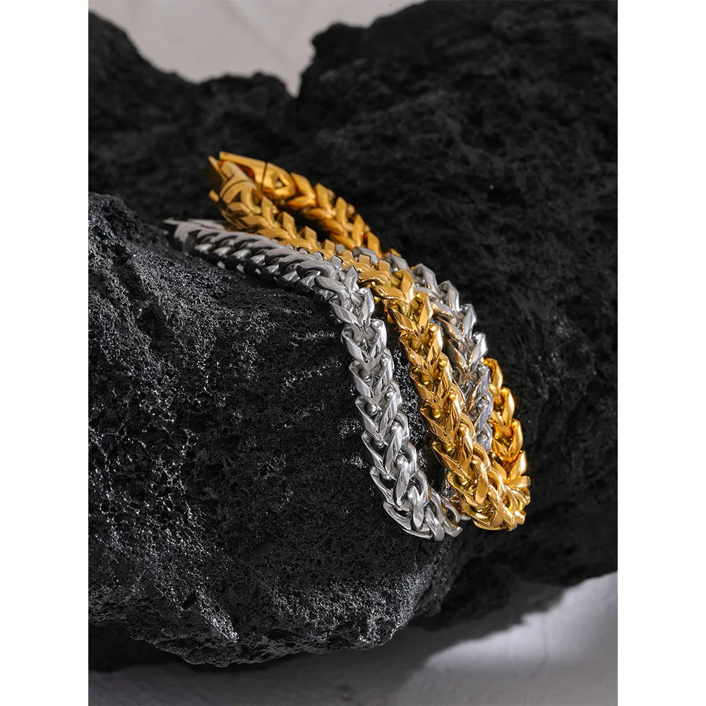 Yhpup Size 2358mm High Quality Stainless Steel Round Cuban Chain Men Bracelet Bangle Fashion Thick Textured Jewelry Rust Proof 231221