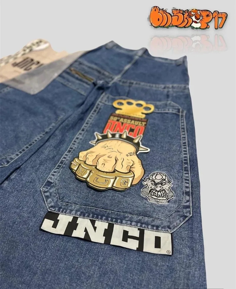JNCO Y2K men clothing baggy jeans Hip Hop Harajuku American vintage streetwear Embroidery Graphics Fashion Goth wide leg jeans 231220