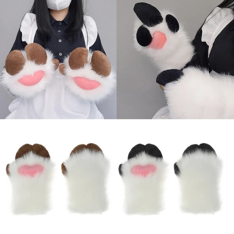 Unisex Cosplay Gloves Cartoon Sheep Hoof Shape Plush Halloween Mittens Furry Cuffs for Carnivals Party 231220