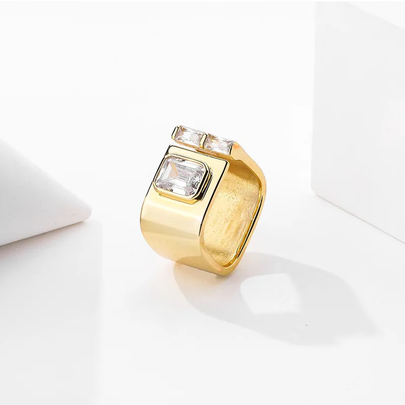 FINS 925 Sterling Silver Gold Clear Zircon Sqare Ring Punk Crystal Wide Open Finger Men Fine Jewelry 231220