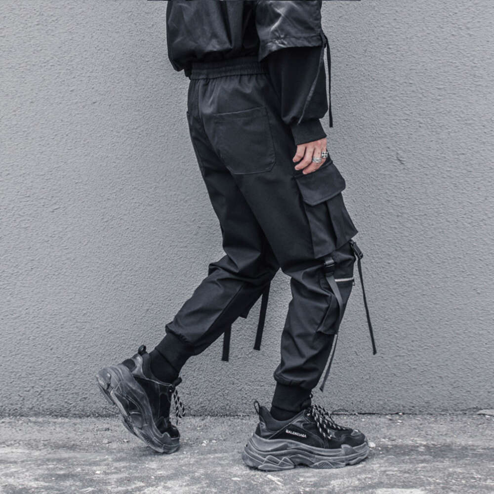 Department Overalls Male Straight Beam Leisure Trousers Stereoscopic Ribbon Hip-hop Foot Big Pockets Haroun Pants