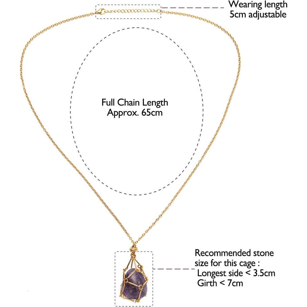 Interchangeable Natural Crystal Holder Necklace Crystal Cage Stone Pendant Aesthetic Gemstone Wolf Tide Jewelry For Men Women DIY Adjustable Weaving M