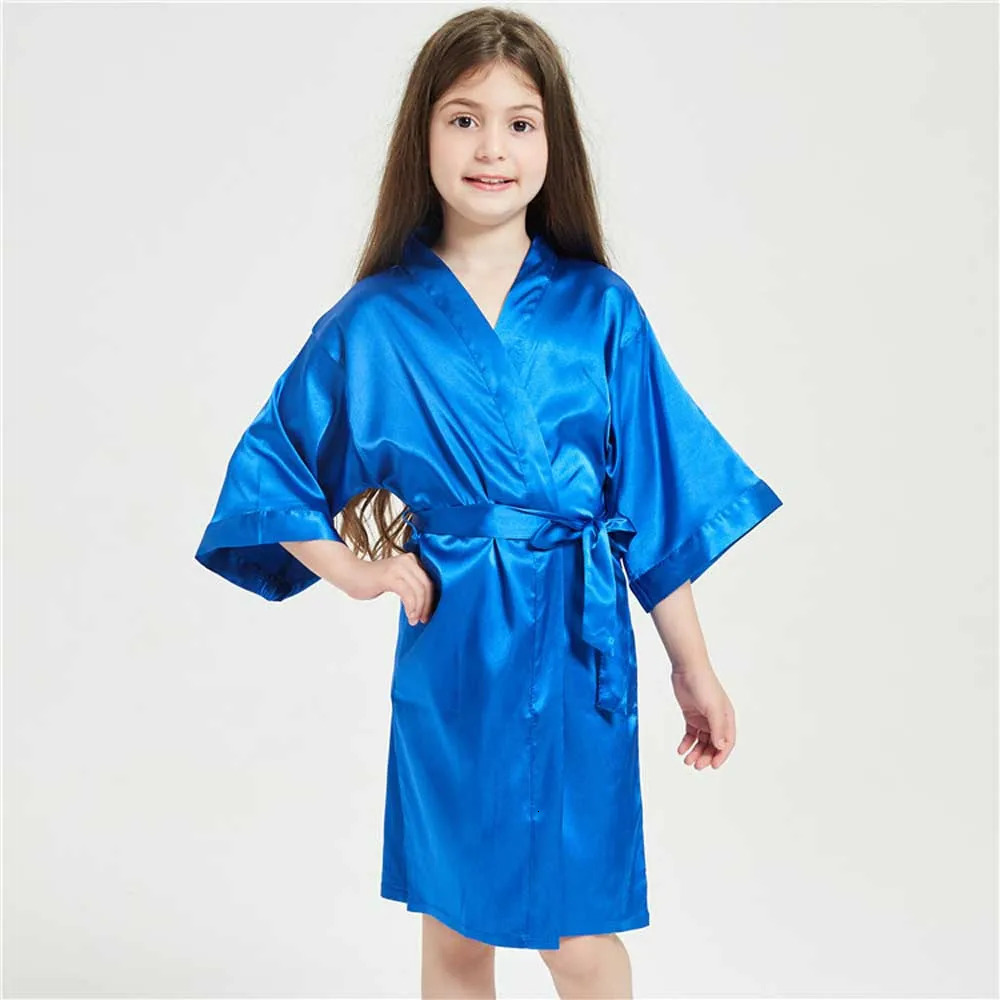 3-13Y Boy Girl Bathrobe Pink Satin Silk Kids Robes Summer Sleepwear Children's Kimono Bath Towel Robe Wedding Spa Party Birthday 231221