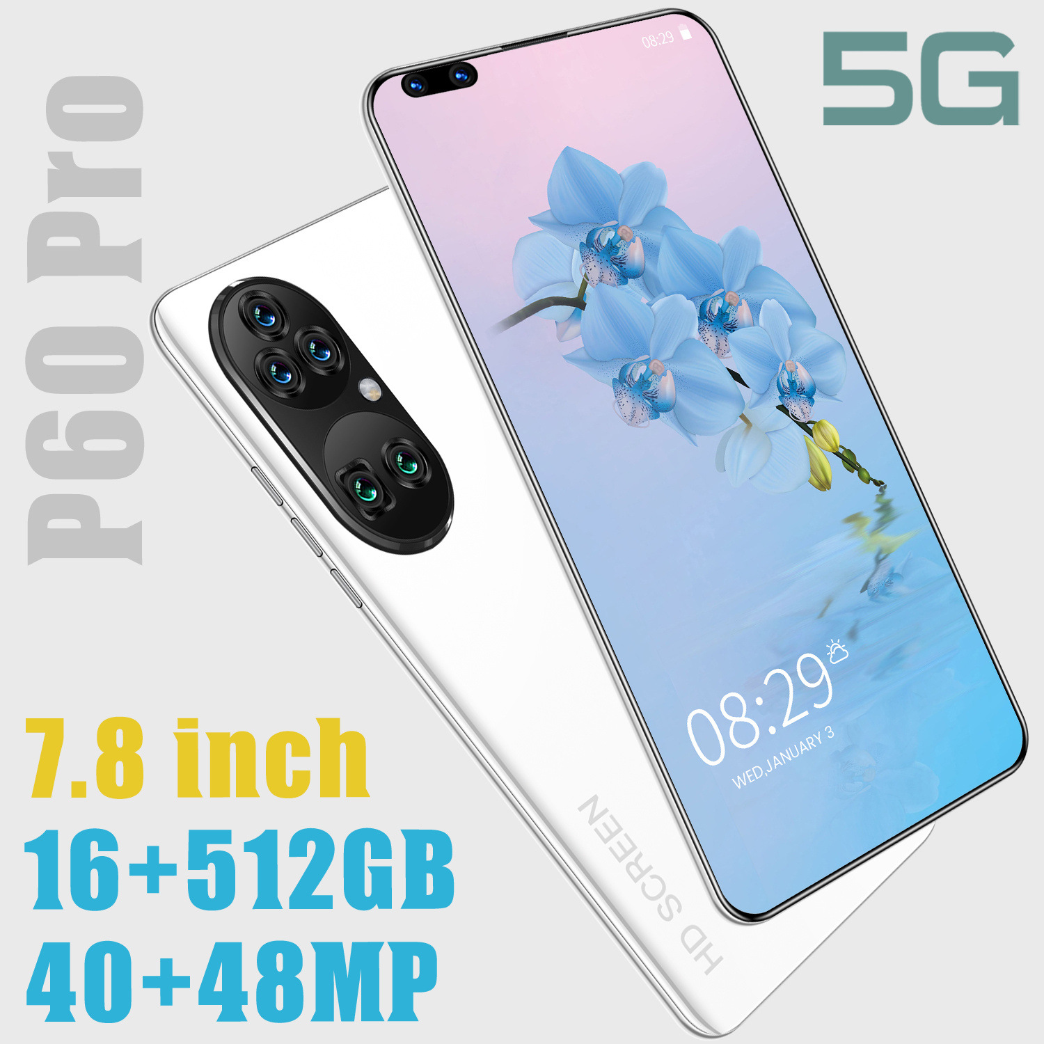 p60pro perforated large screen 7 8inch android smartphone 2 16 foreign trade mobile phone
