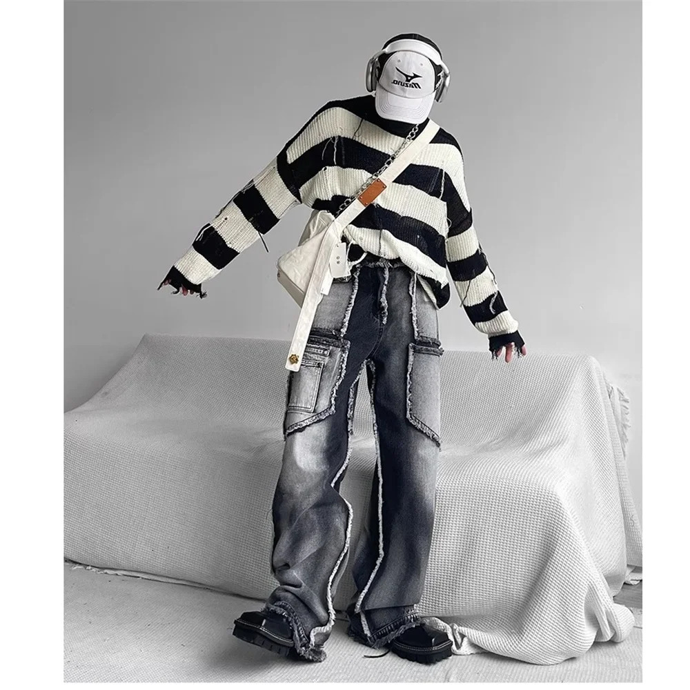 Men's Gothic Baggy Jeans Punk Y2K Streetwear Vintage 90 Wide Leg Denim Cargo Pants Men Harajuku Grunge Trousers Male 231220