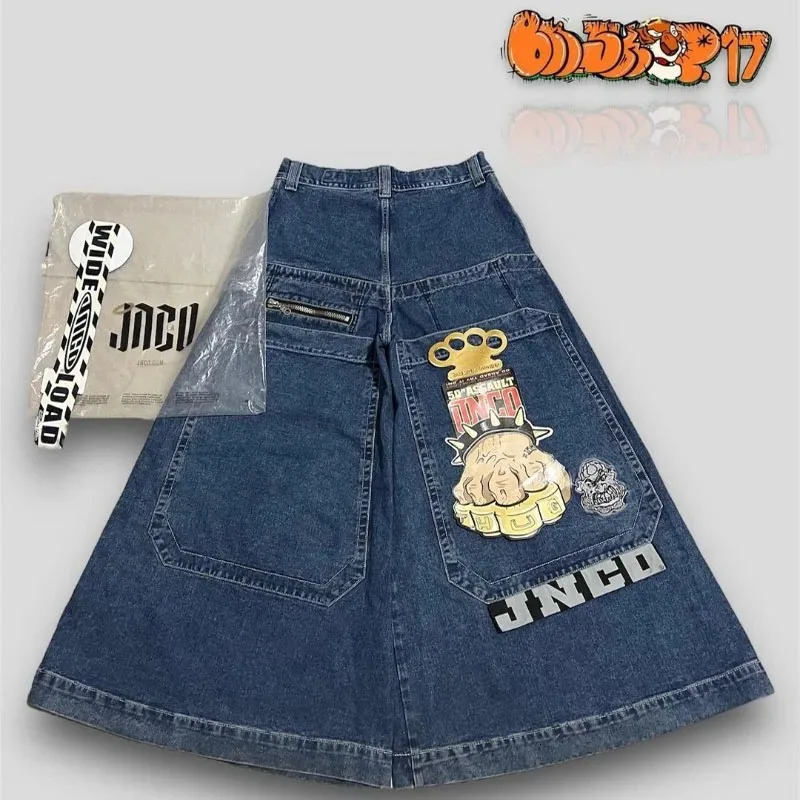 JNCO Y2K men clothing baggy jeans Hip Hop Harajuku American vintage streetwear Embroidery Graphics Fashion Goth wide leg jeans 231220
