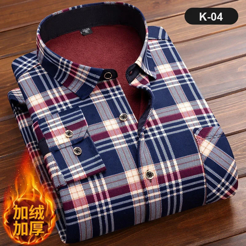 2023 Autumn and Winter Men's Classic Fashion Wild Plaid LongSleeved Shirt Plus Velvet Thick Warm 231221