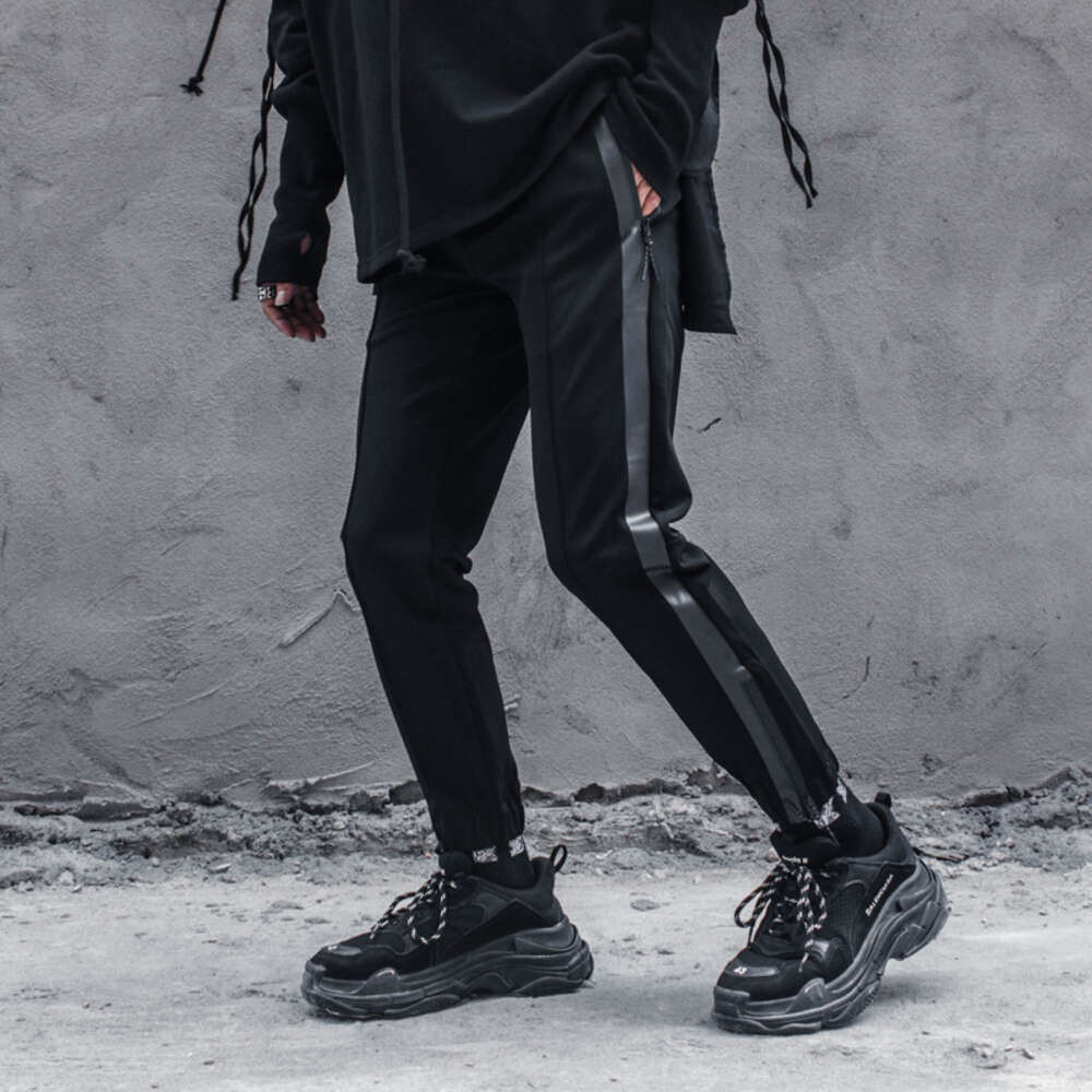 Black Harlan Leisure Leg Zipper Foot Beam Pants Male Youth Nine Points Ankle