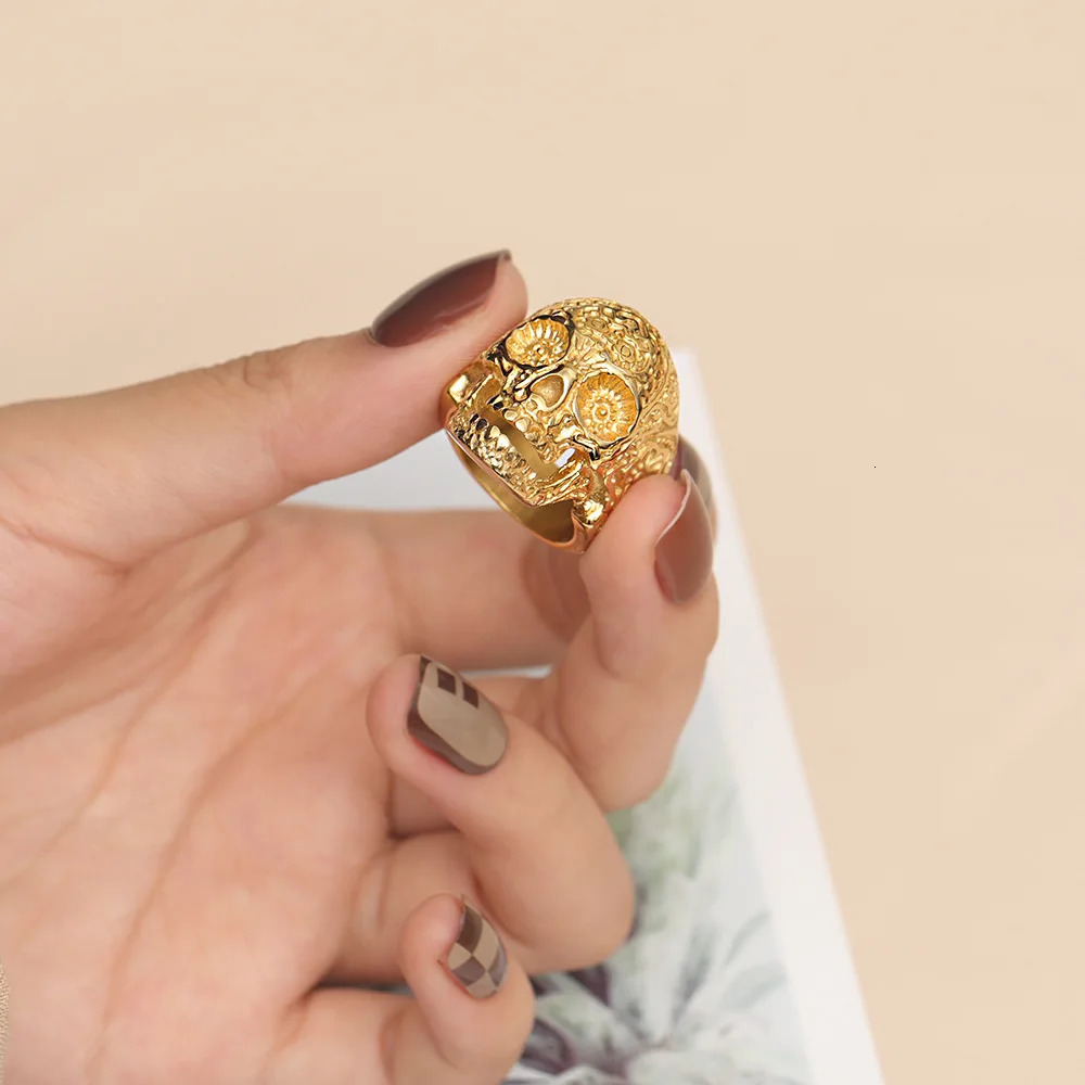 Gothic Skeleton Skull Male Rings For Men Women Personality Punk Stainless Steel Jewelry Fashion Accessories Gifts 231220