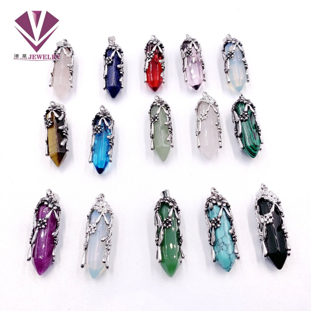 Natural Stone Crystal Stone and Flower Design Men's and Women's Pendant Necklace Wholesale Free Shipping