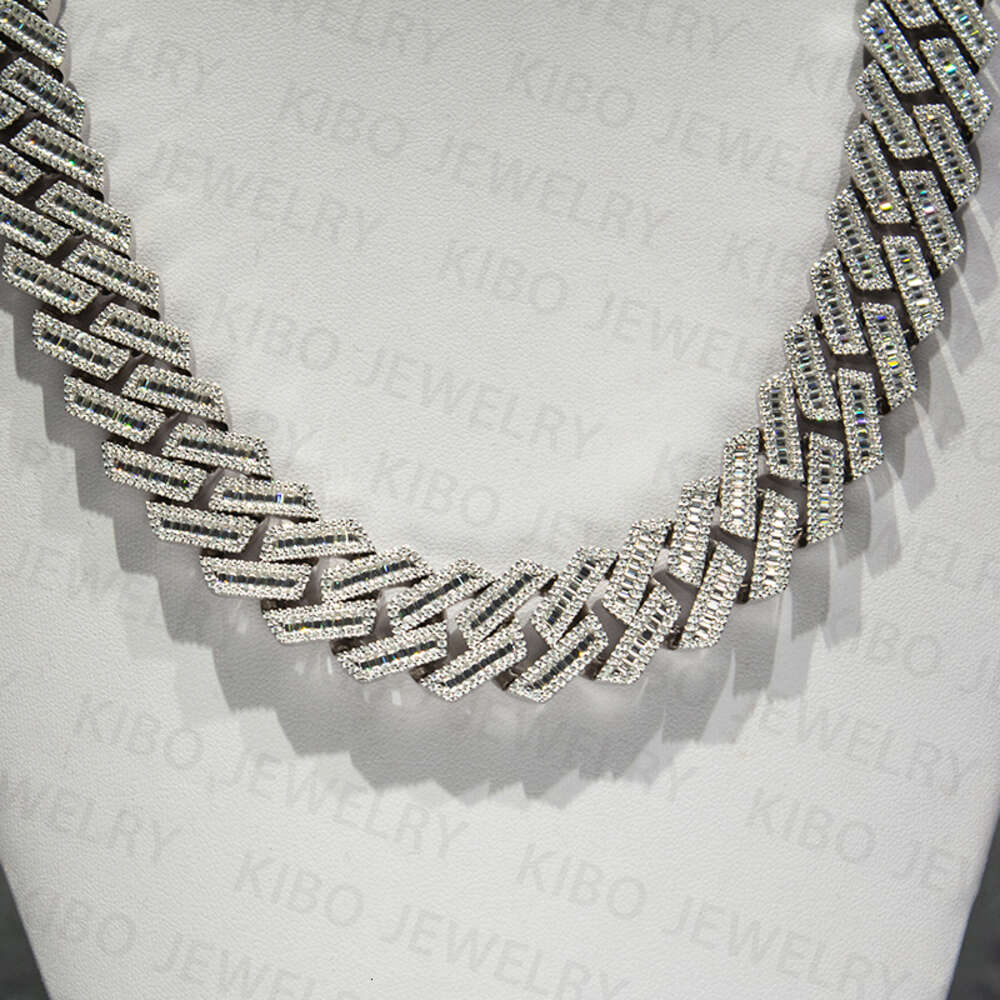 Hip Hop Men Luxury Cuban Chain 20mm Width Baguette 3rows Moissanite Miami Full Iced Out Cuban Link Chain Necklace