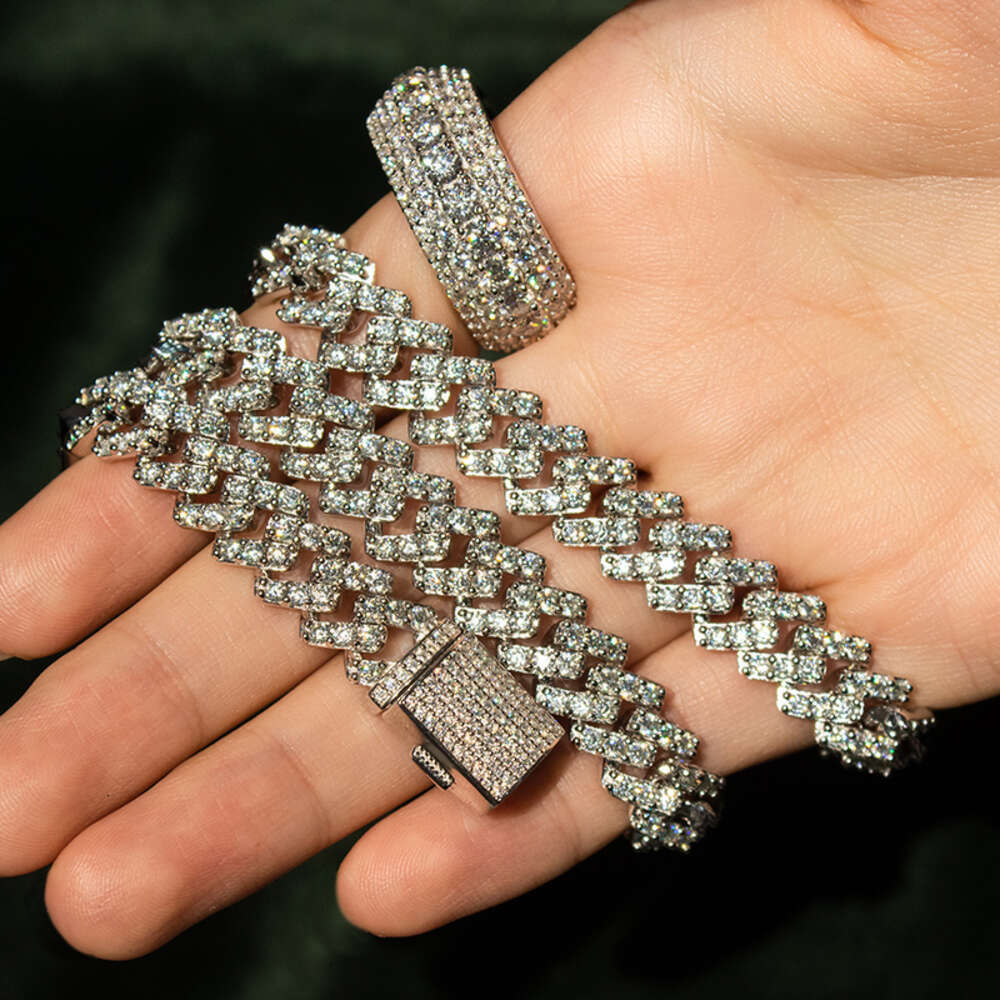 Customized 10mm 925 Sterling Silver Hip Hop Iced Out Jewelry One Row Vvs Moissanite Cuban Link Chain