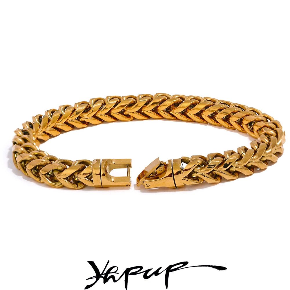 Yhpup Size 2358mm High Quality Stainless Steel Round Cuban Chain Men Bracelet Bangle Fashion Thick Textured Jewelry Rust Proof 231221