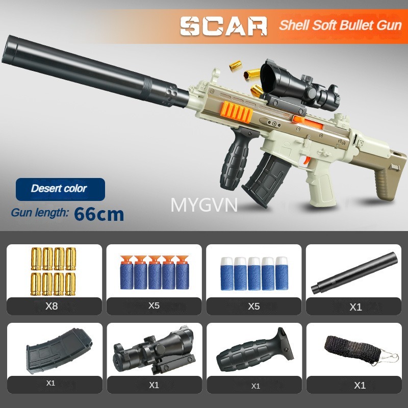 SCAR Toy Guns Soft Bullet Shell Ejection Blaster Rifle Sniper Submachine Gun for Boys Kids Outdoor Games