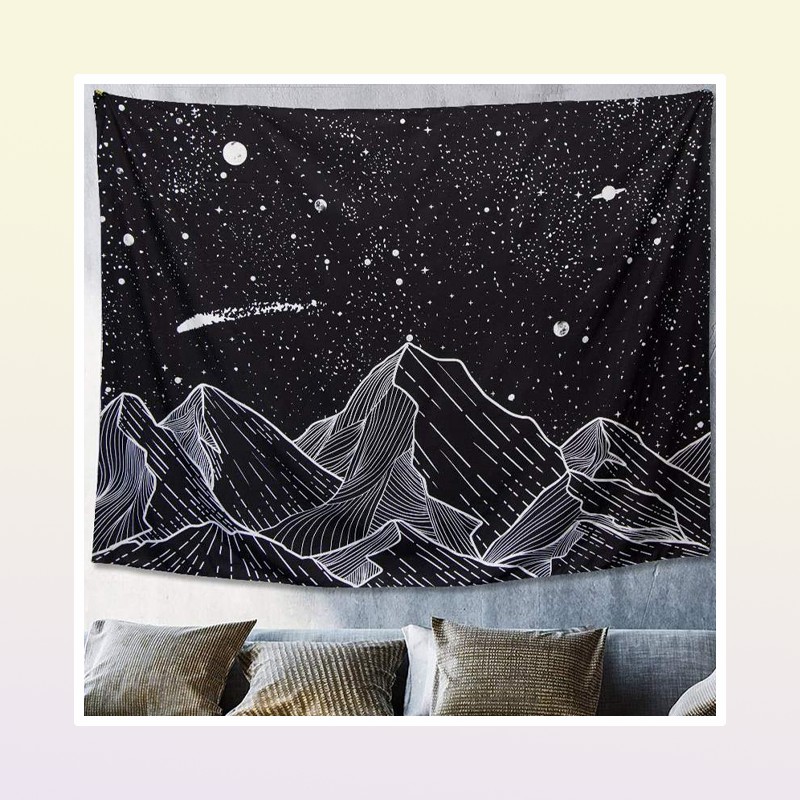 Tapestries Sun Moon Black Tapestry Wall Hanging Ancient Mountain Witchcraft Hippie Carpets7154553