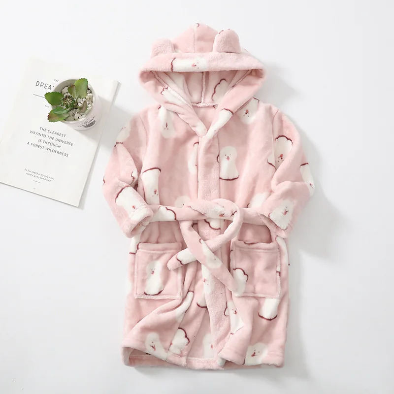 Winter Christmas Bath Robe For Girls Pajamas Animal Hooded Robes Children Dressing Gown Boys Sleepwear Kids Bathrobe 6 8 10 12Y 231221