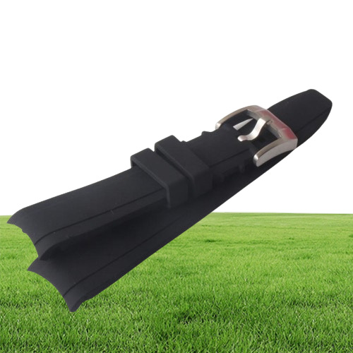 Watch Bands 18mm 20mm 22mm Soft Watchband Black Silicone Rubber Straps Bracelet Pin For Brand Wristwatch Mens Curved End
