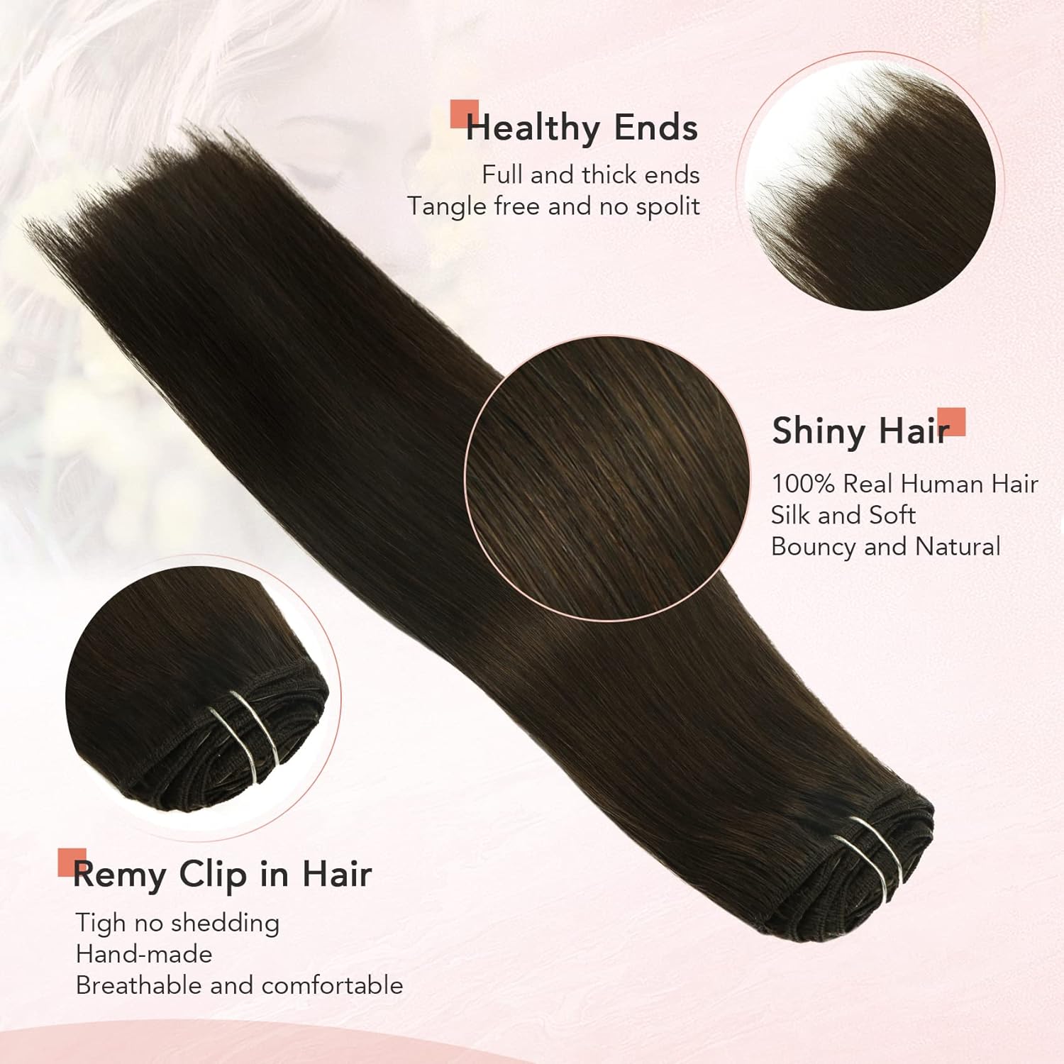 Clip in Hair Extensions Real Human Hair Dark Brown #2 Double Weft Double Weft Clip on ins Extension 120g