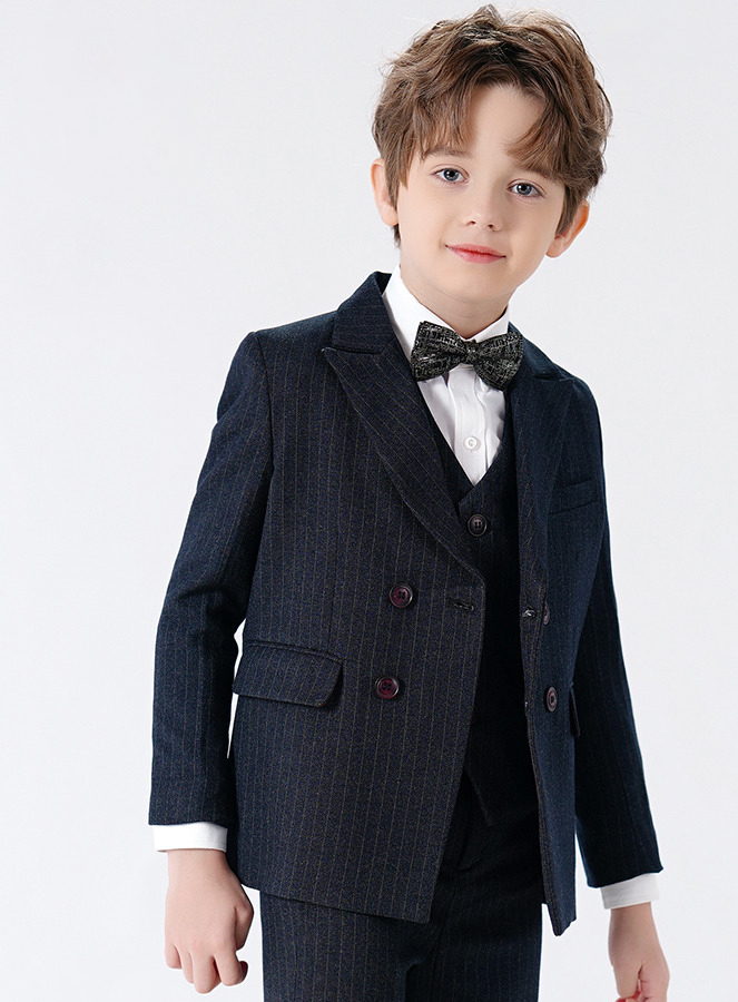 Navy Stripes Boy Suits Dinner Tuxedos Little Kids For Wedding Party Prom Birthday Wear 3 Pieces Jacket Pants Vest