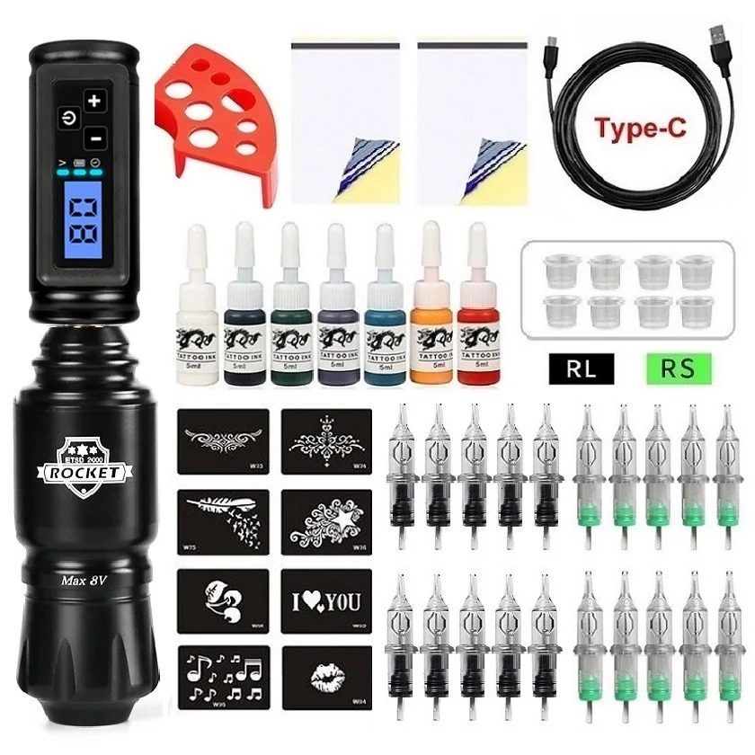 Wireless Tattoo Machine Complete Kit Rotaty Adjustable Speed RCA Battery Pen Set With 20PC Cartridges Needle For Body Art 231220