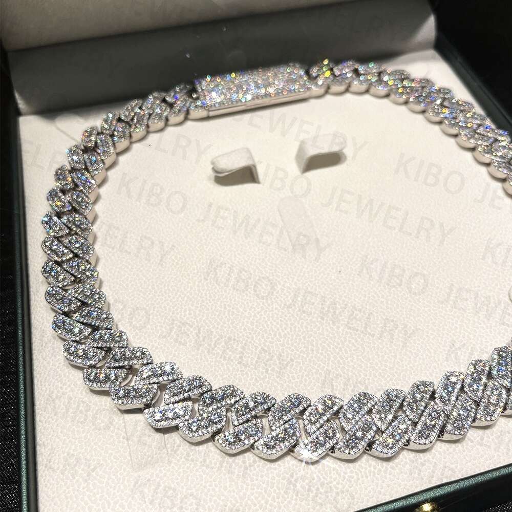 Fine Jewelry Hip Hop Iced Out Past Diamond Tester 18mm Silver Vvs Moissanite Cuban Link Chain