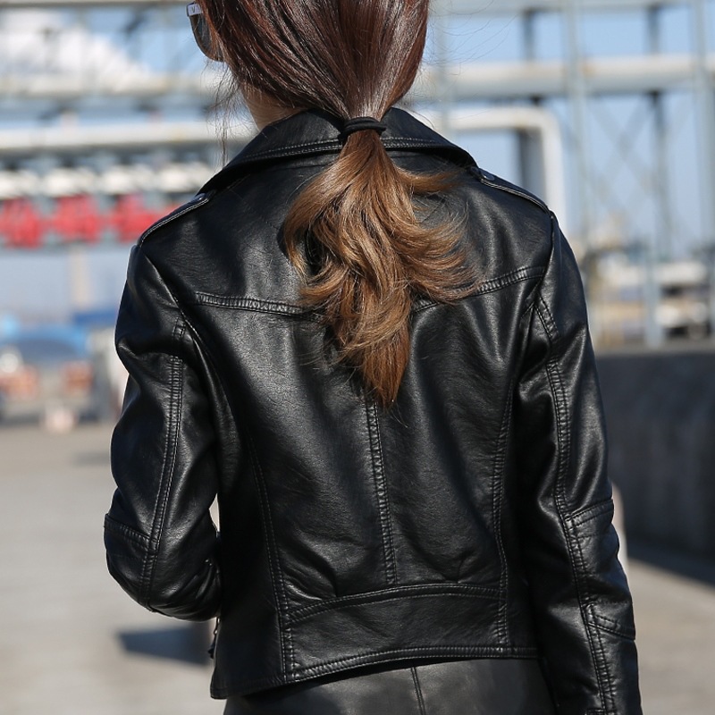 0C626M50 Women's Leather Faux Coats Spring and Autumn PU Leather Jackets Motorcycle Short Jacket Slimming Outerwear