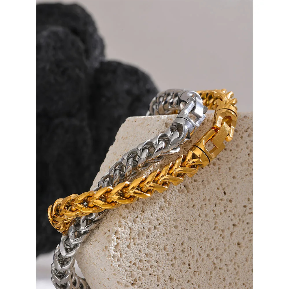 Yhpup Size 2358mm High Quality Stainless Steel Round Cuban Chain Men Bracelet Bangle Fashion Thick Textured Jewelry Rust Proof 231221