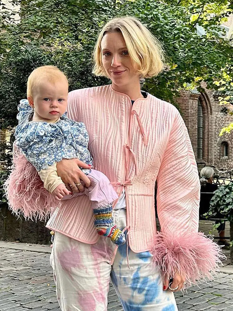 Fashion Patchwork Solid Folds Coat For Women Elegant Plush Sleeve O Neck Jacket 2023 Autumn Winter Female Office Outerwear 231220