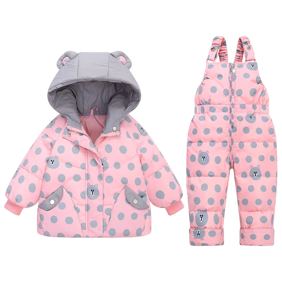 Korean Winter Baby Girl Down Jacket 2PCS Clothes Set Cartoon Frog Coat Infant Overalls Jumpsuit Toddler Snowsuit 231220