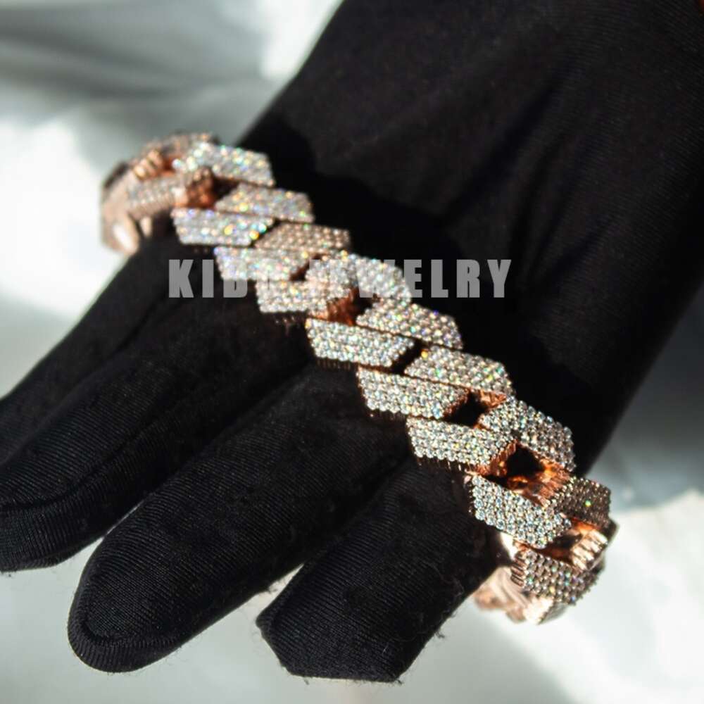 Hip Hop Fine Jewelry Necklace Iced Out Cuban Link Chain Sterling Silver Moissanite Diamond Bracelet