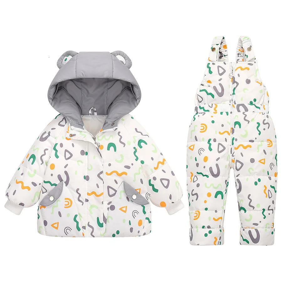 Korean Winter Baby Girl Down Jacket 2PCS Clothes Set Cartoon Frog Coat Infant Overalls Jumpsuit Toddler Snowsuit 231220
