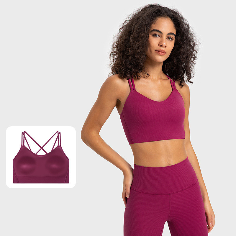 LM366 Women Yoga Bra Tops Cew Neck Fintness Ribber Tank Vest Skinfriendly Workout Breathble Crisscross Quick Dry Top Female DW366