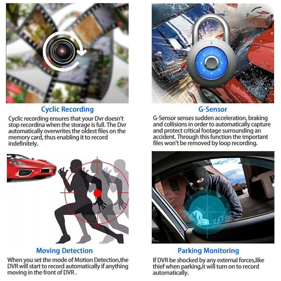 Car DVRs Car DVR Video-Recorder 3 Lens Video Recorder Dash Cam Night Vision Camcorder with back up Camera Auto Registrator G sensors car dvr H250206