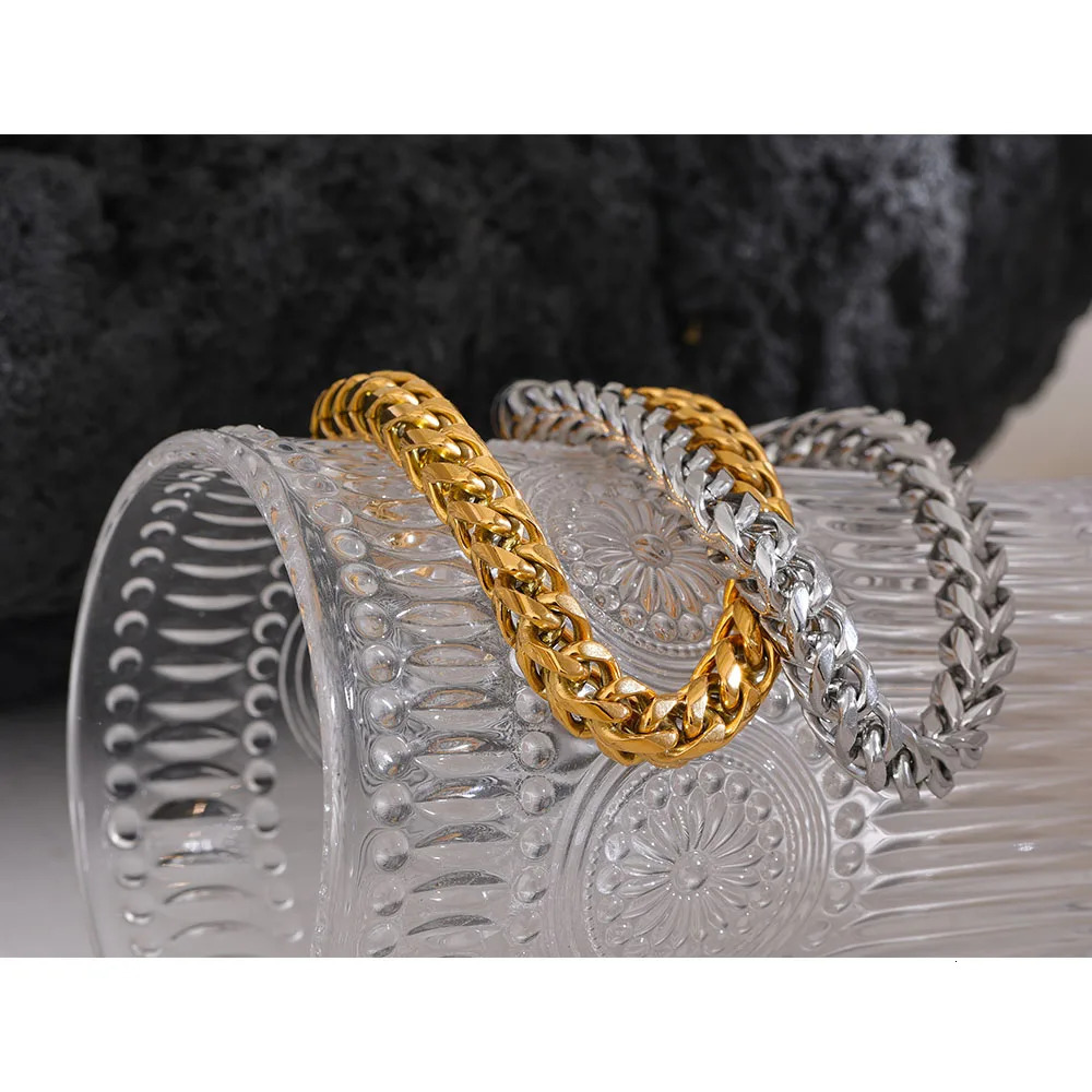 Yhpup Size 2358mm High Quality Stainless Steel Round Cuban Chain Men Bracelet Bangle Fashion Thick Textured Jewelry Rust Proof 231221