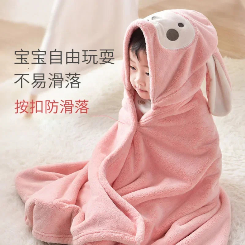 Children Bathrobe Hooded Coral Fleece Cute Soft Cloak Shower Embroidered Bath Towel Woven Cartoon Beach Cloth Kids Animal Towel 231221
